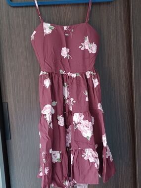 Urban Planet Maroon Floral Tiered Midi Dress